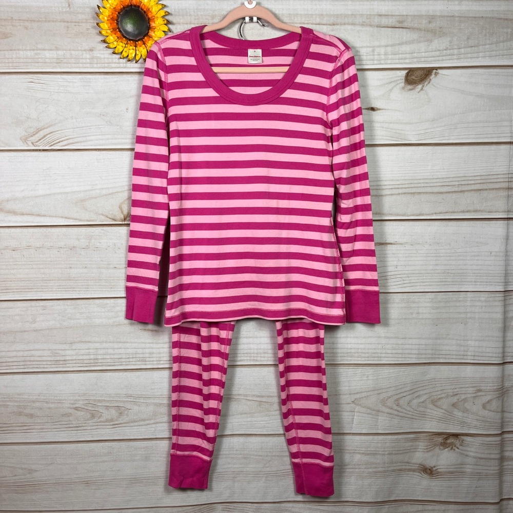 Hanna Andersson Pink Striped Organic Cotton Pajama Set Top M Bottoms S